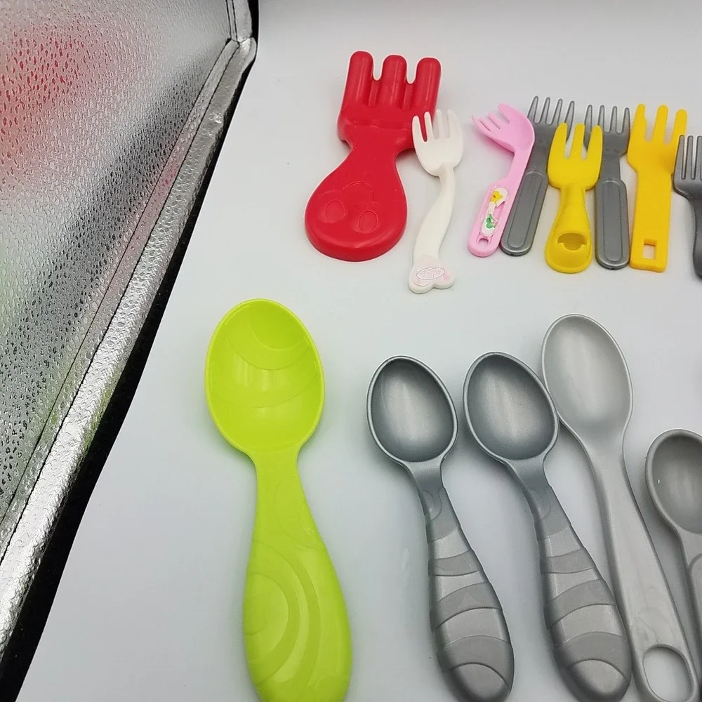 Childrens mixed lot play utensils Foks Spoons Knives Spatulas Ladels Turners Mis